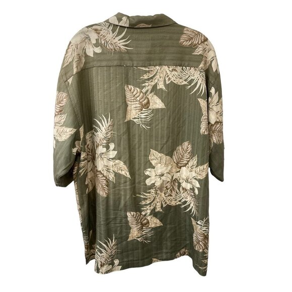 Tommy Bahama Mens Olive And Tan Floral Hawaiian Camp Village Shirt Sz L - Picture 8 of 8